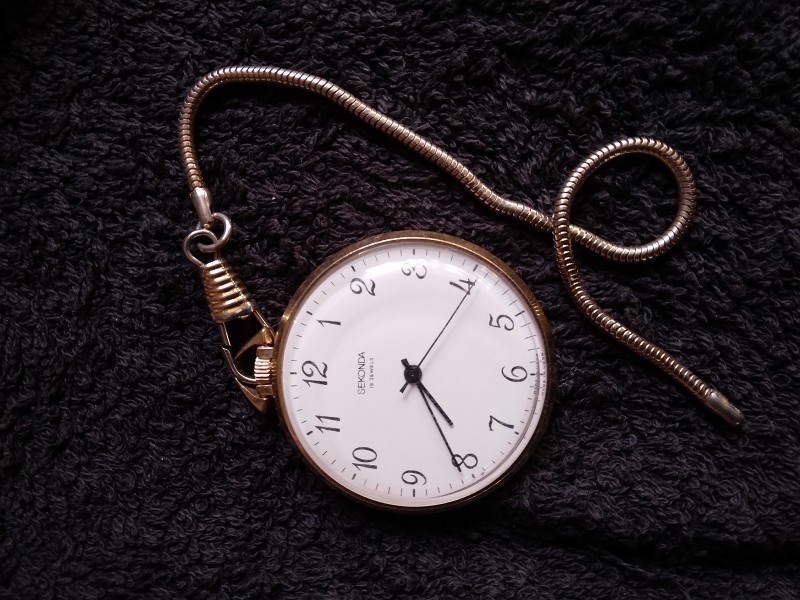 Sekonda gold coloured pocket watch with fob chain